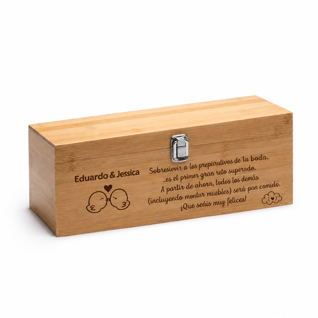 Set de Vino en Caja de Bambú Personalizada para Boda - Imagen 6