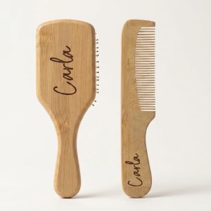 Set de Cepillo y Peine de Madera Personalizado para Bebé y Niño