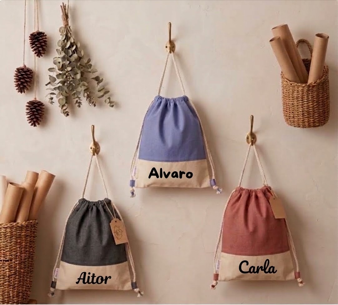 Mochila de Tela con Cuerdas Bicolor Personalizada - Imagen 2
