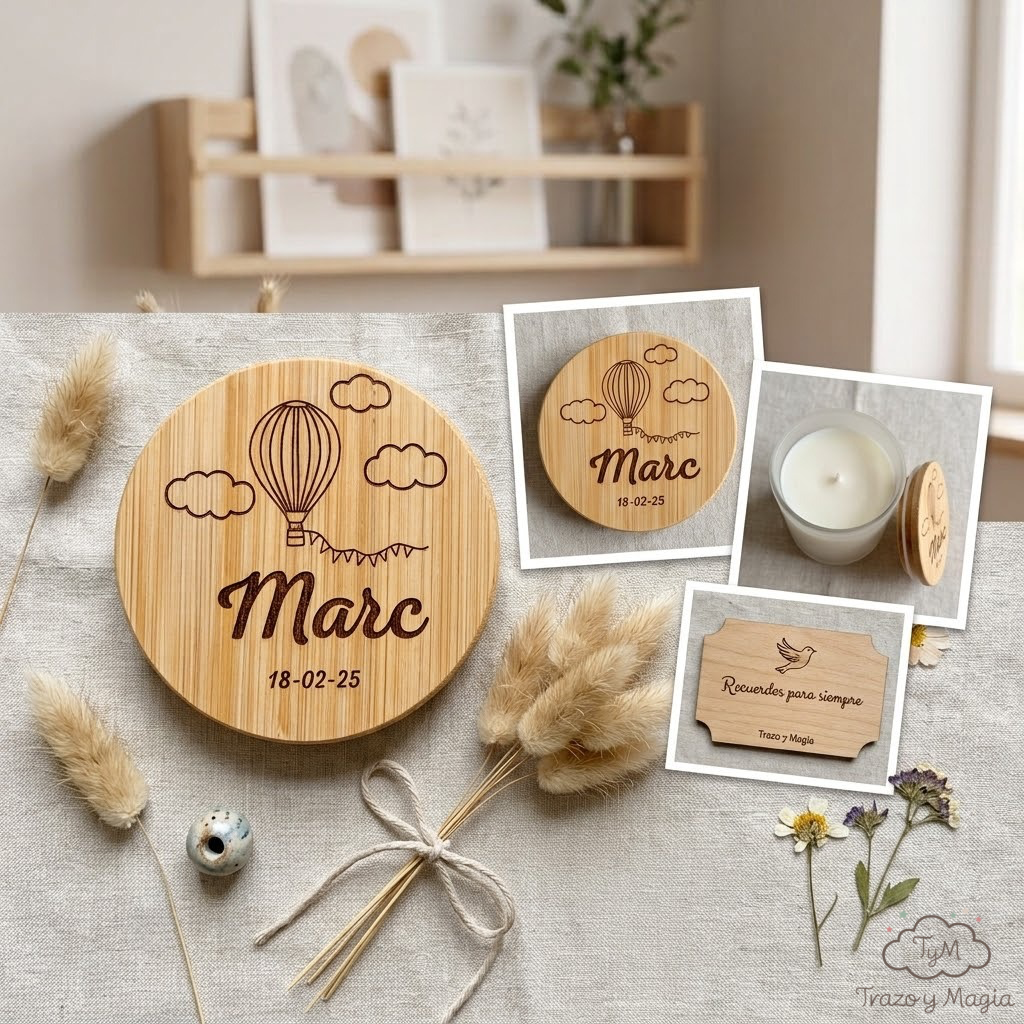 Vela Aromática en Vaso de Cristal Mate con Tapa de Bambú Grabada a Láser - Imagen 3