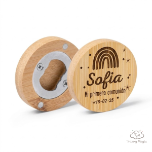 Abridor Imán de Bambú Personalizado para Comuniones