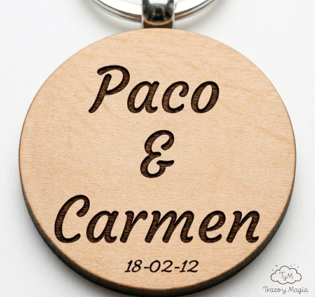 Llavero de Madera Natural Personalizado a una sola cara en Láser Boda - Imagen 7