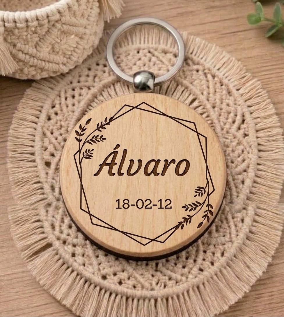Llavero de Madera Natural Personalizado a una sola cara en Láser Boda - Imagen 8