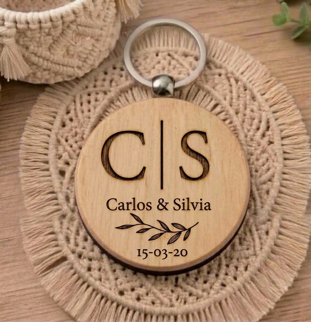 Llavero de Madera Natural Personalizado a una sola cara en Láser Boda - Imagen 9