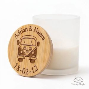 Vela Aromática en Vaso de Cristal Mate con Tapa de Bambú Grabada a Láser
