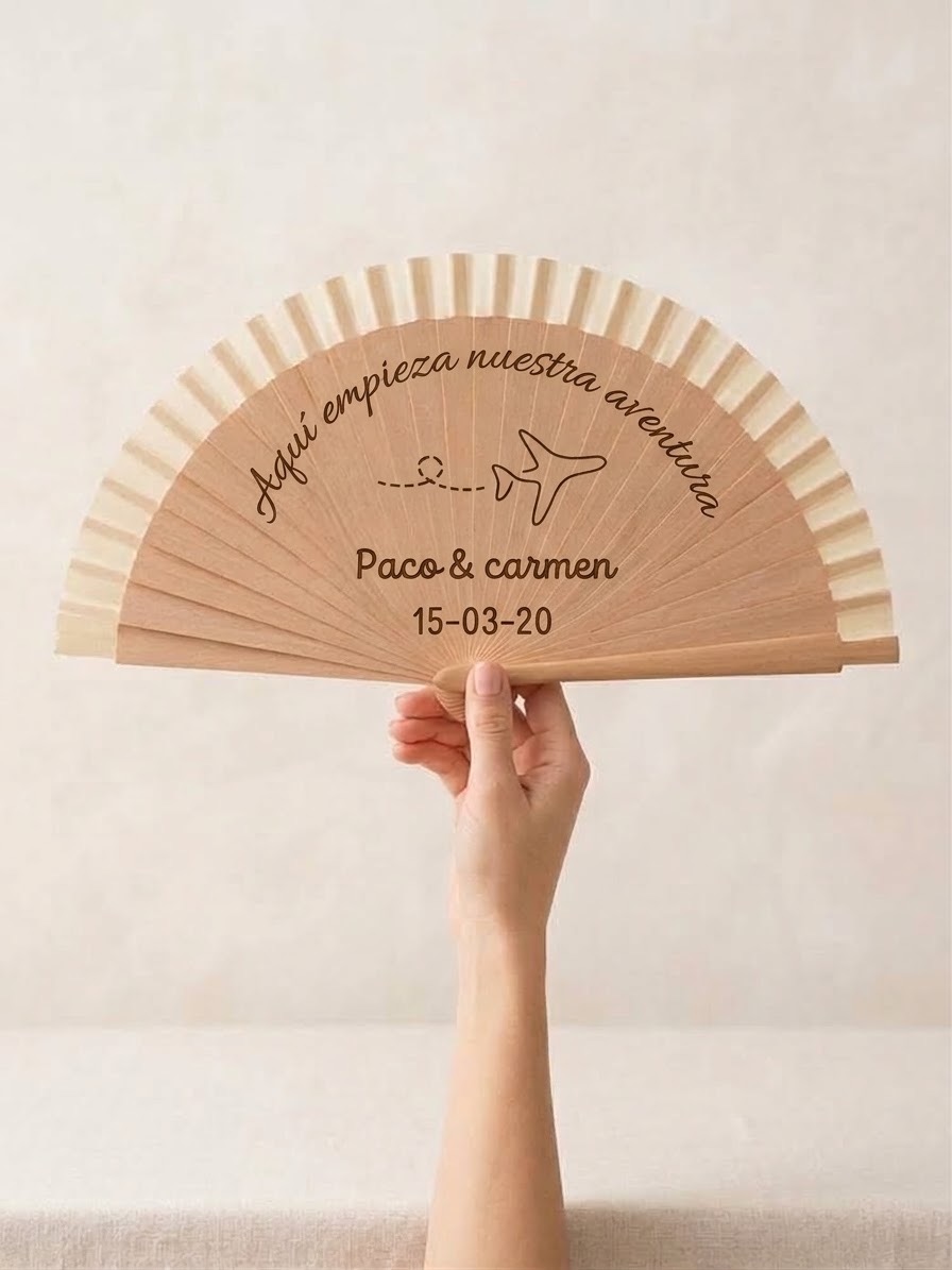 Abanico de Madera Personalizado con Grabado Láser – Recuerdo para Bodas - Imagen 7