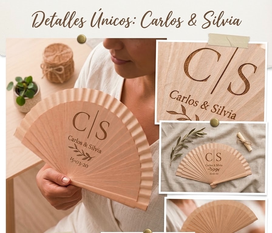 Abanico de Madera Personalizado con Grabado Láser – Recuerdo para Bodas - Imagen 8