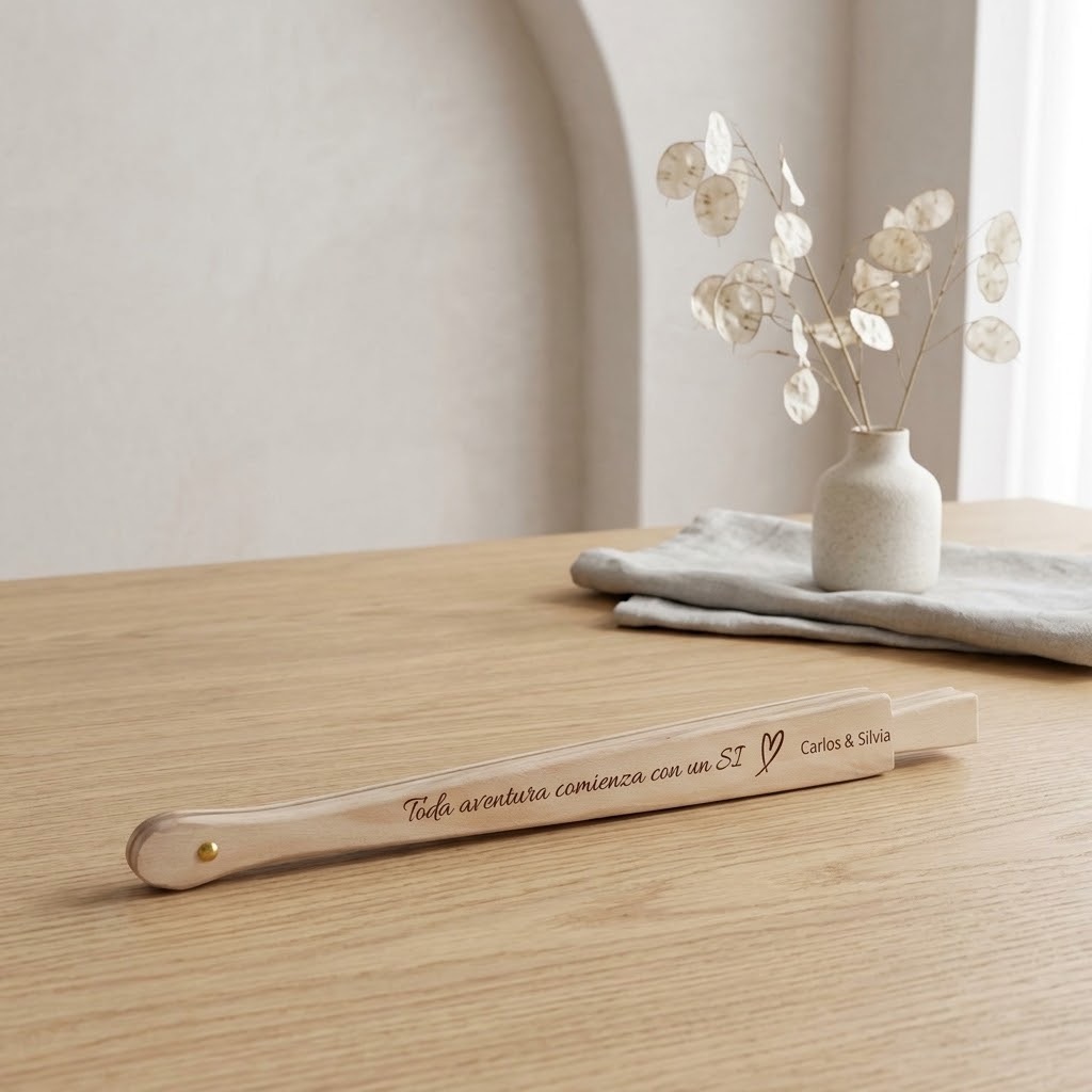 Abanico de Madera Personalizado con Grabado Láser – Recuerdo para Bodas - Imagen 5