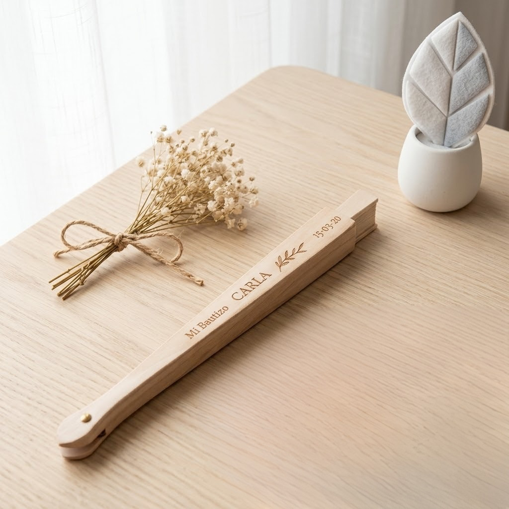 Abanico de Madera Personalizado con Grabado Láser – Recuerdo para Bautizos. - Imagen 13