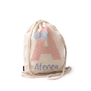 Mochila de Cuerdas Infantil Inicial Rosa con Lazo Sublimada Personalizada
