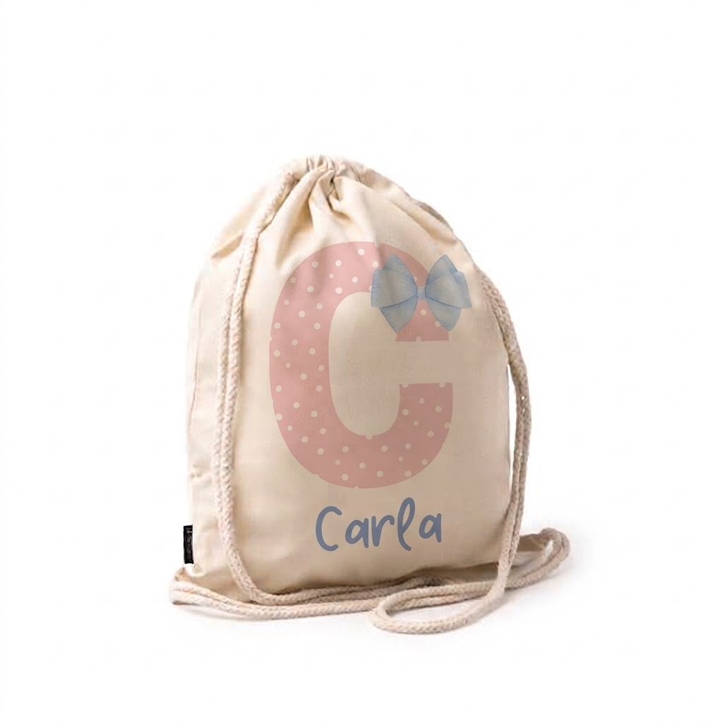 Mochila de Cuerdas Infantil Inicial Rosa con Lazo Sublimada Personalizada - Imagen 2