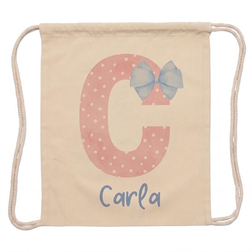 Mochila de Cuerdas Infantil Inicial Rosa con Lazo Sublimada Personalizada - Imagen 4