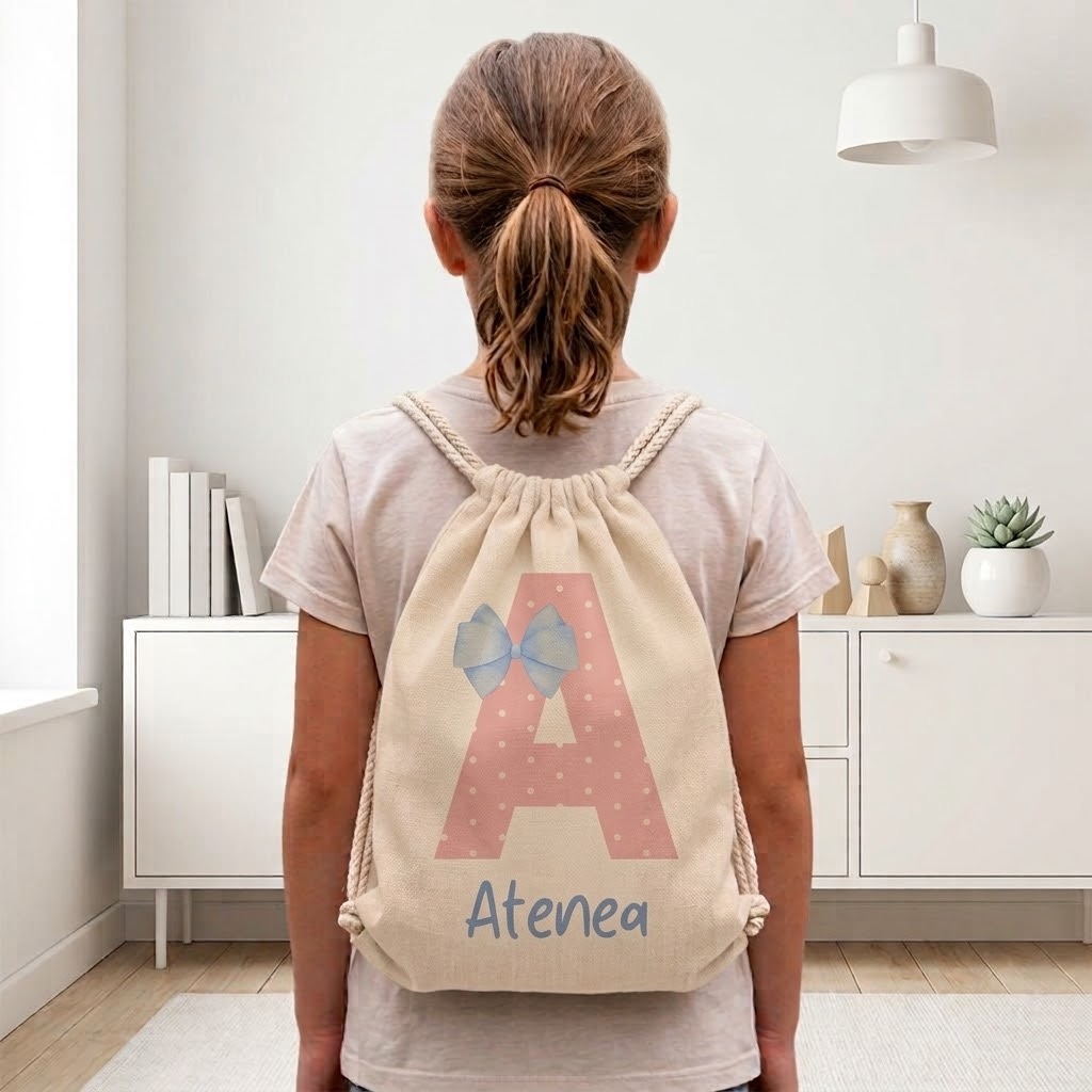 Mochila de Cuerdas Infantil Inicial Rosa con Lazo Sublimada Personalizada - Imagen 6