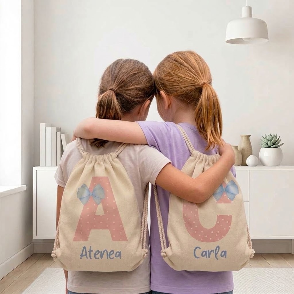 Mochila de Cuerdas Infantil Inicial Rosa con Lazo Sublimada Personalizada - Imagen 7
