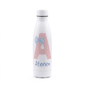 Botella de Acero Inoxidable Personalizada con Inicial, Lazo y Nombre