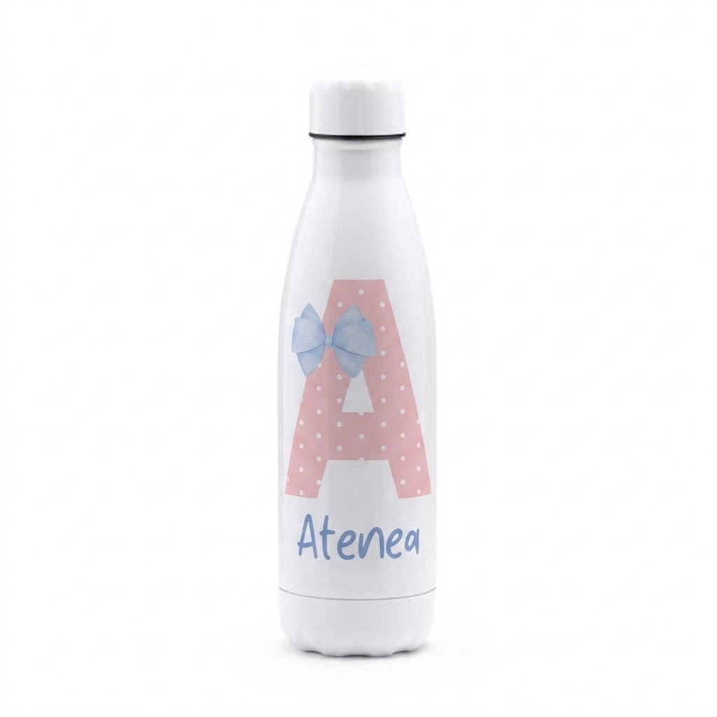 Botella de Acero Inoxidable Personalizada con Inicial, Lazo y Nombre