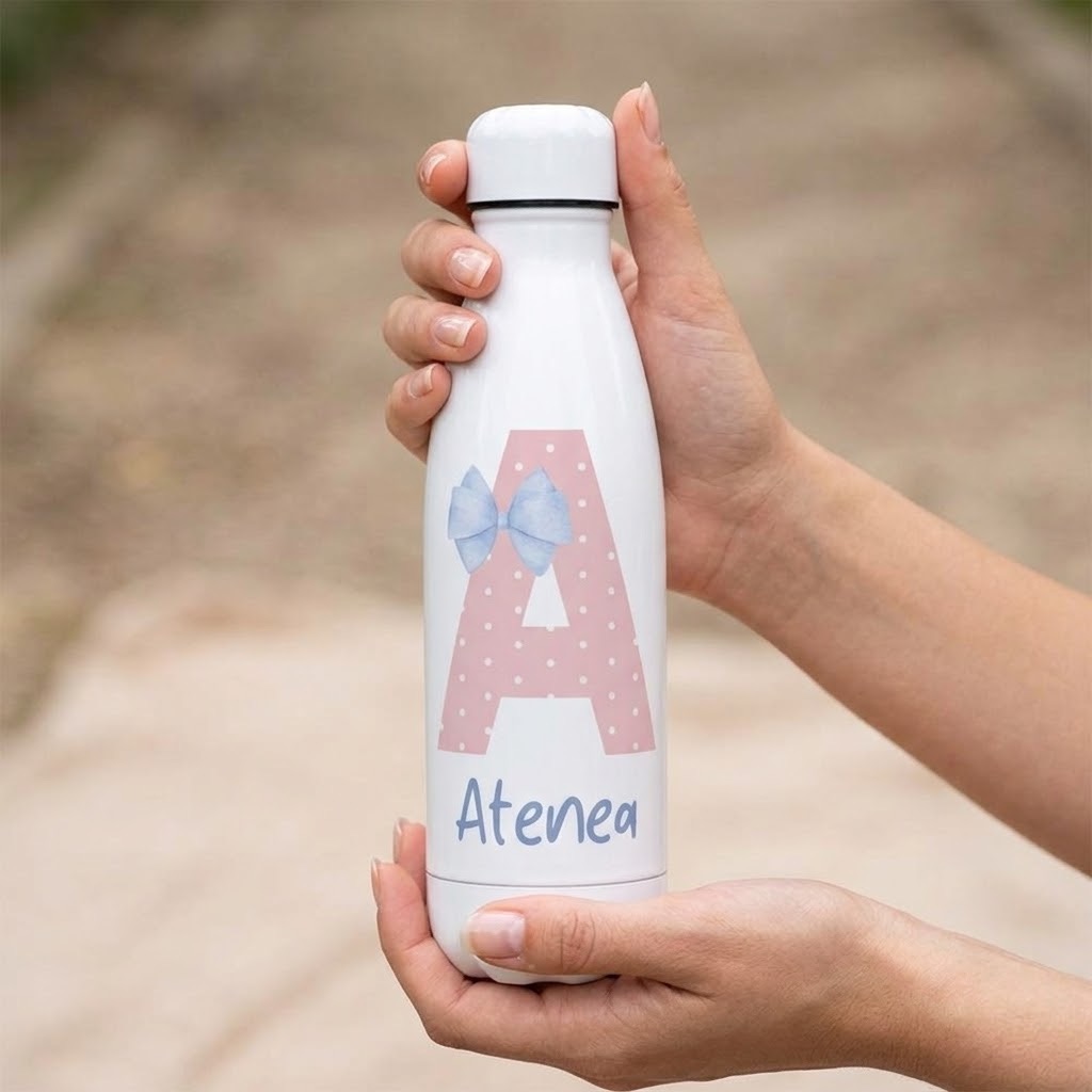 Botella de Acero Inoxidable Personalizada con Inicial, Lazo y Nombre - Imagen 2