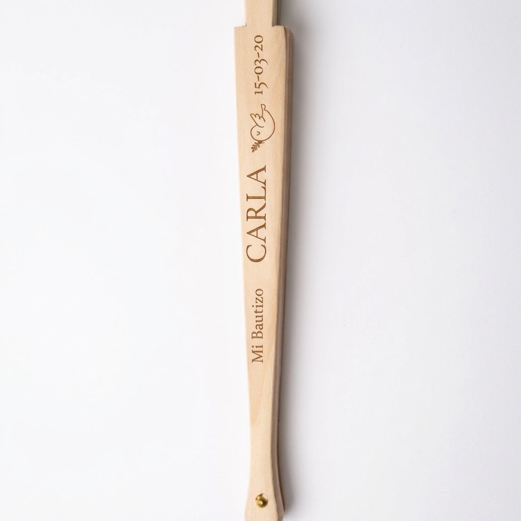 Abanico de Madera Personalizado con Grabado Láser – Recuerdo para Bautizos. - Imagen 16