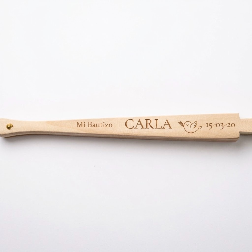 Abanico de Madera Personalizado con Grabado Láser – Recuerdo para Bautizos. - Imagen 18