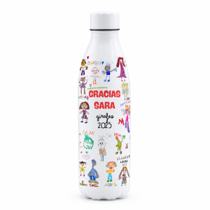 Botella con Dibujos Infantiles de Alumnos "Gracias Profe"