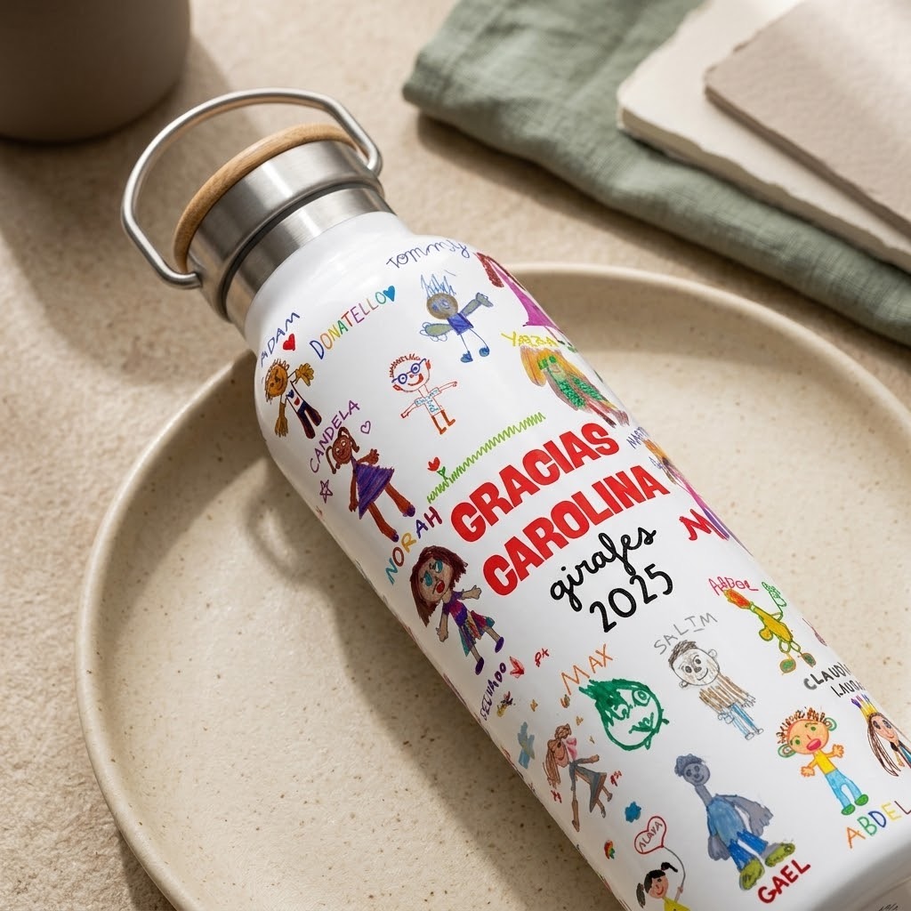Botella Estilo Lechera con Dibujos Infantiles "Gracias Profe" - Imagen 3