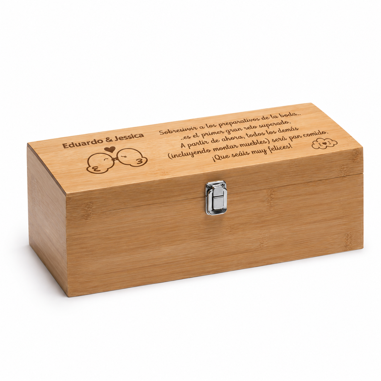 Set de Vino en Caja de Bambú Personalizada para Boda - Imagen 5