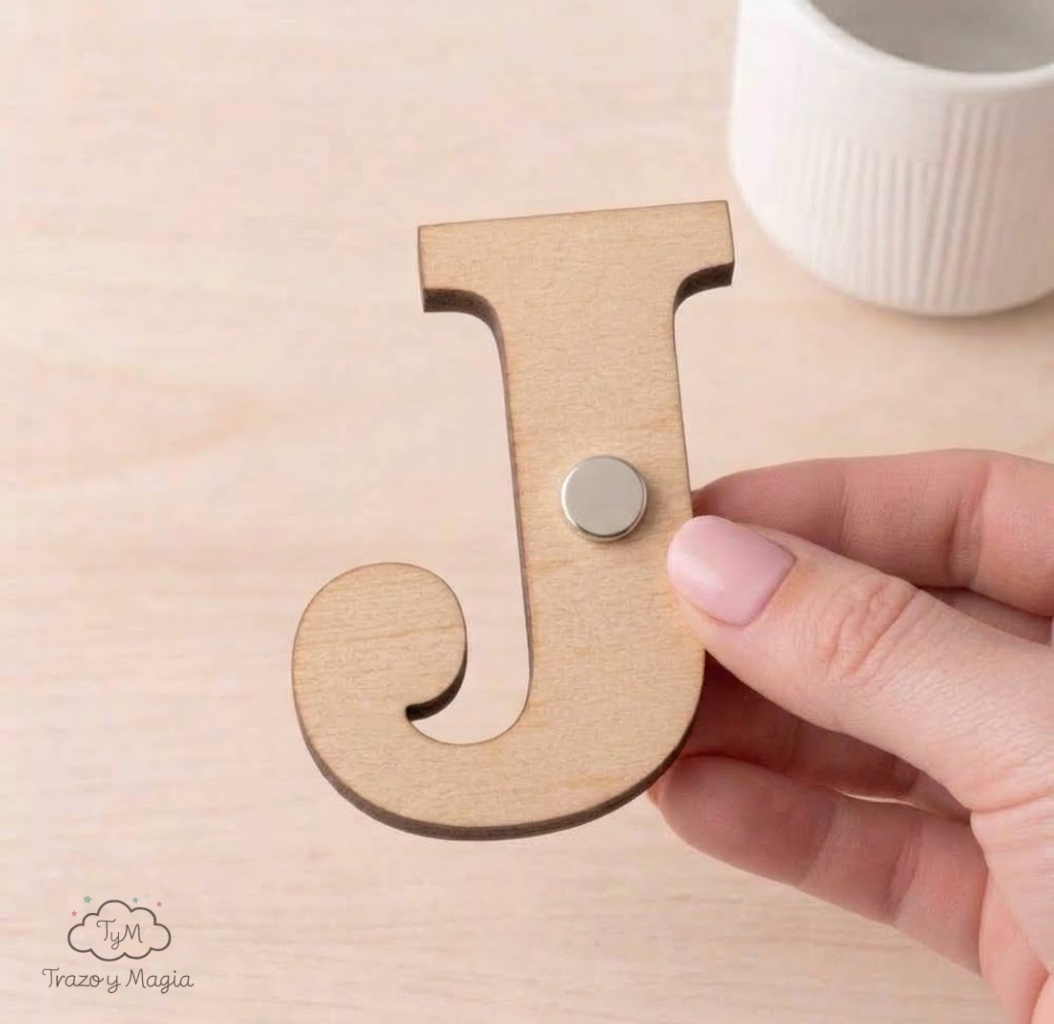 Marcasitios Imán de Madera con Inicial Recuerdo de Boda. - Imagen 8