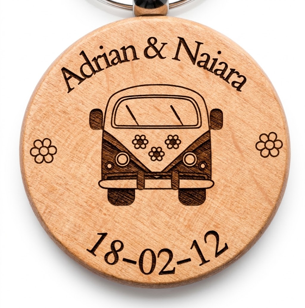 Llavero de Madera Natural Personalizado a una sola cara en Láser Boda - Imagen 6