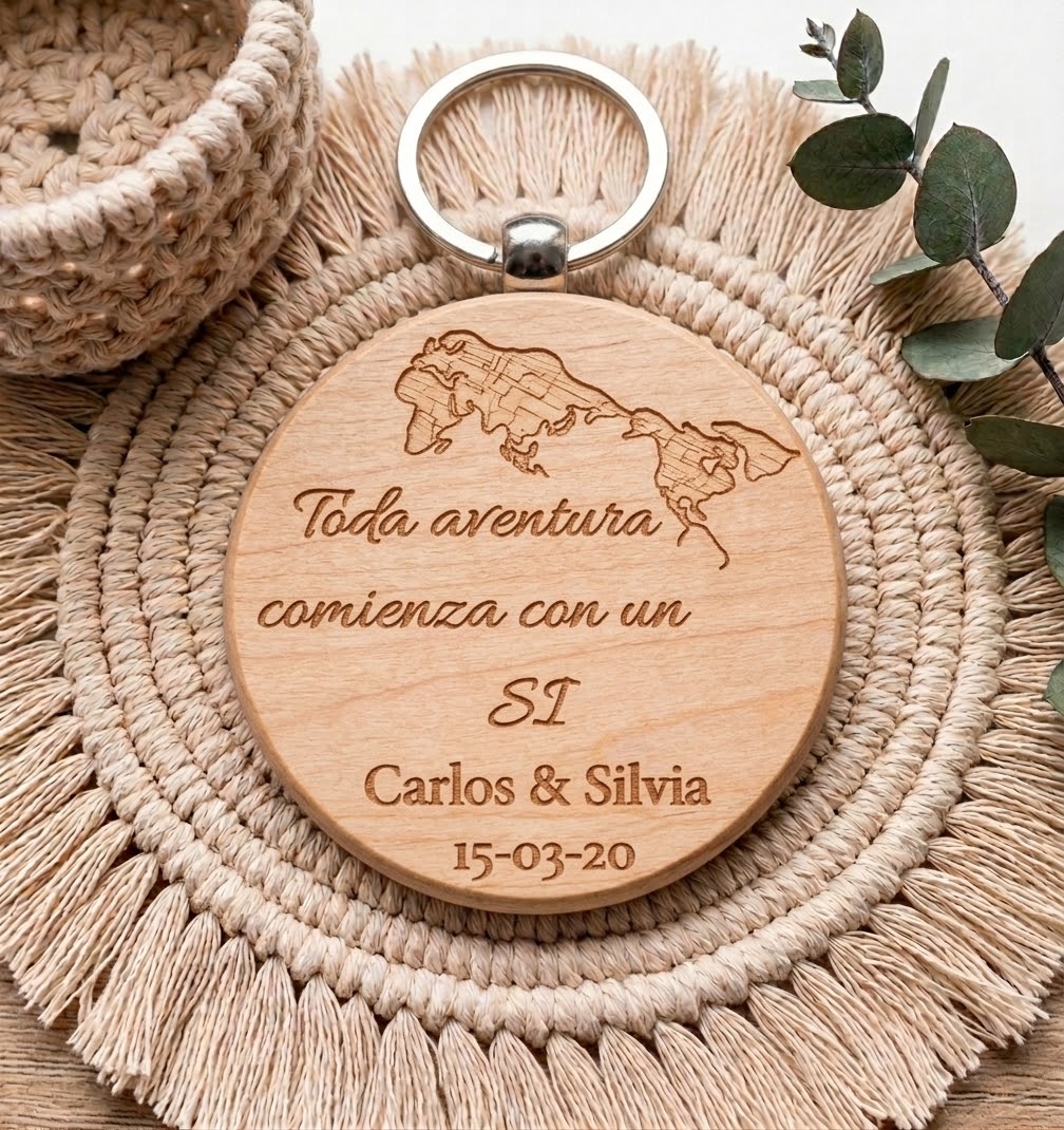 Llavero de Madera Natural Personalizado a una sola cara en Láser Boda - Imagen 5