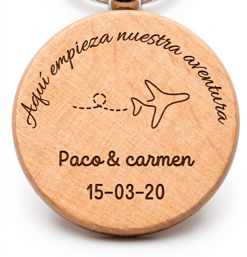Llavero de Madera Natural Personalizado a una sola cara en Láser Boda - Imagen 4