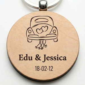 Llavero de Madera Natural Personalizado a una sola cara en Láser Boda