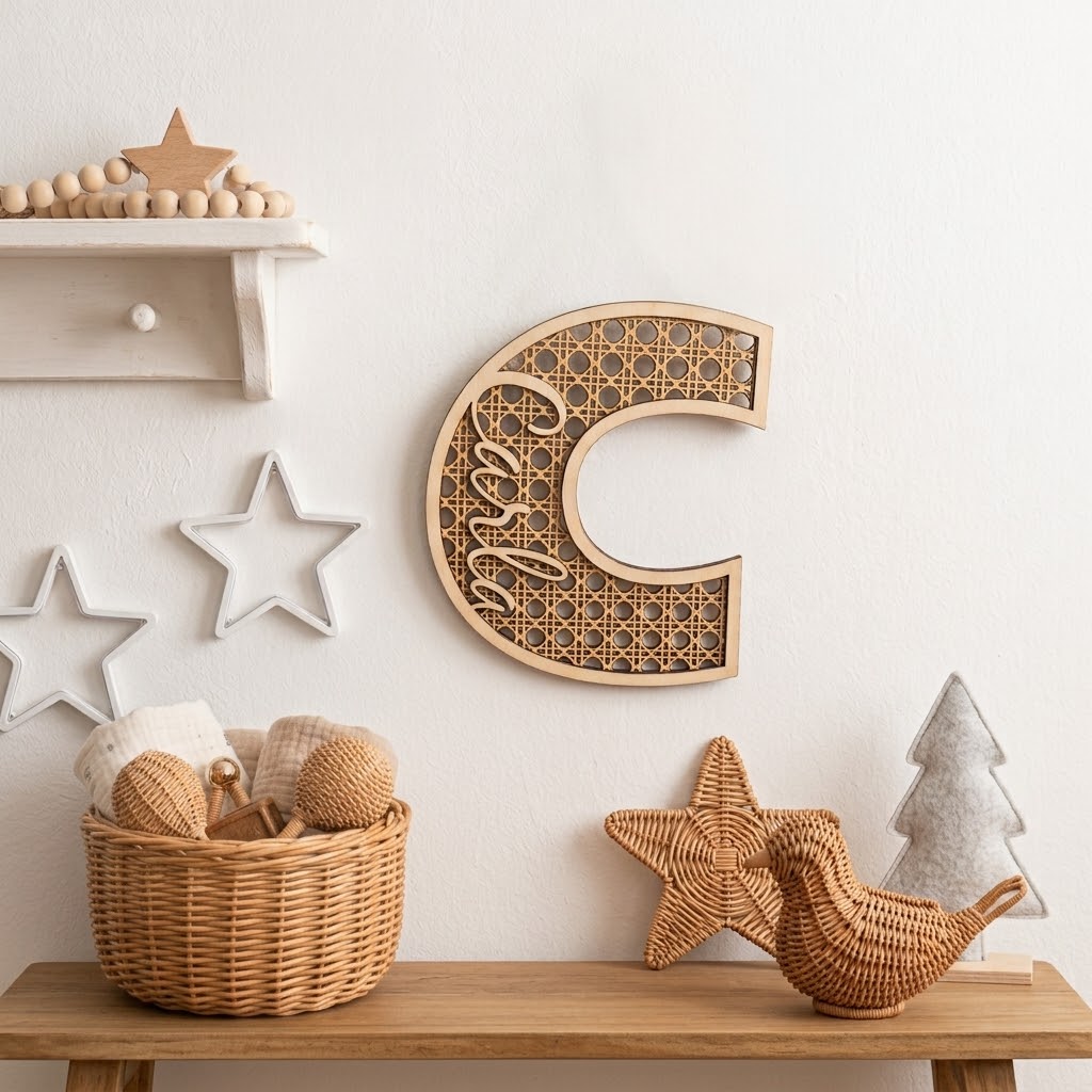 Inicial de Madera Efecto Mimbre / Cannage Personalizada con Nombre - Imagen 6