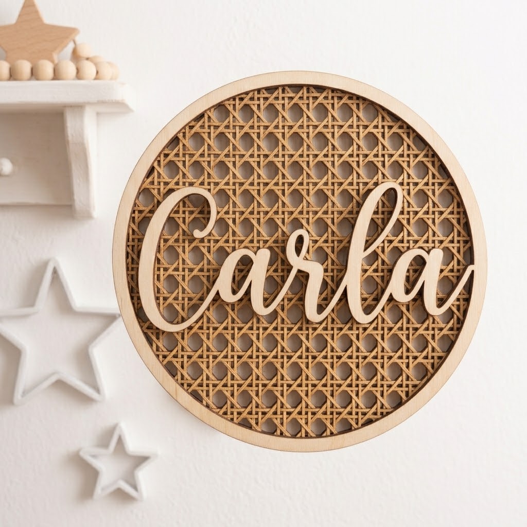 artel Mimbre Circular con Nombre para Habitación Infantil