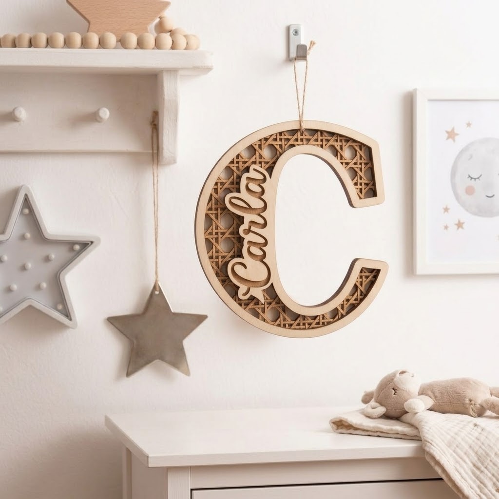 Inicial de Madera Efecto Mimbre / Cannage Personalizada con Nombre - Imagen 4