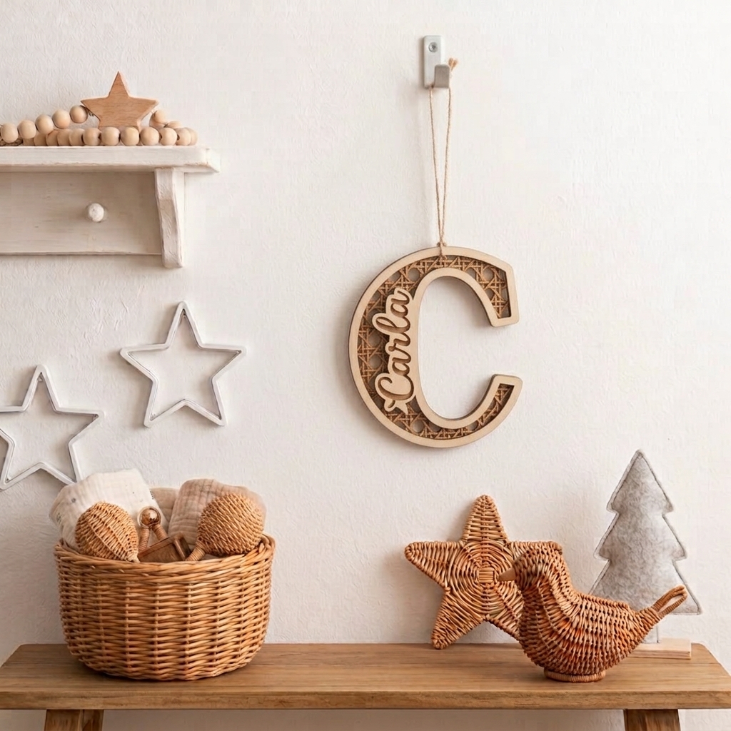 Inicial de Madera Efecto Mimbre / Cannage Personalizada con Nombre - Imagen 3
