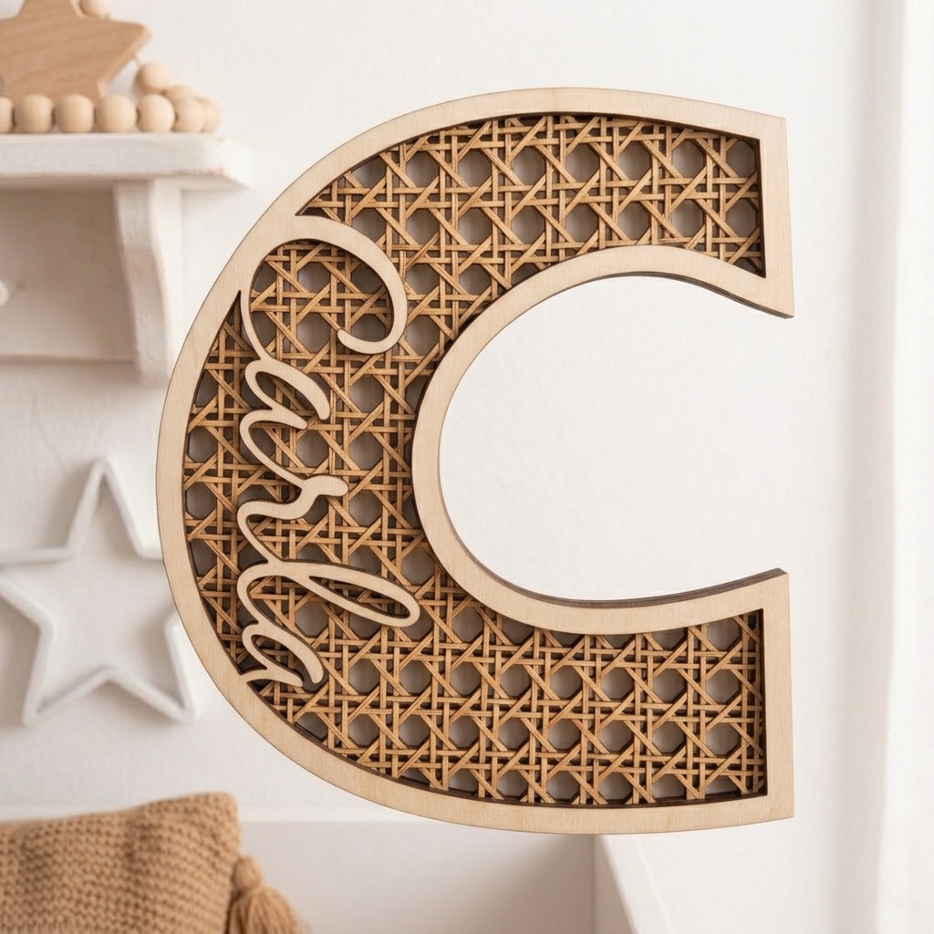 Inicial de Madera Efecto Mimbre / Cannage Personalizada con Nombre - Imagen 2