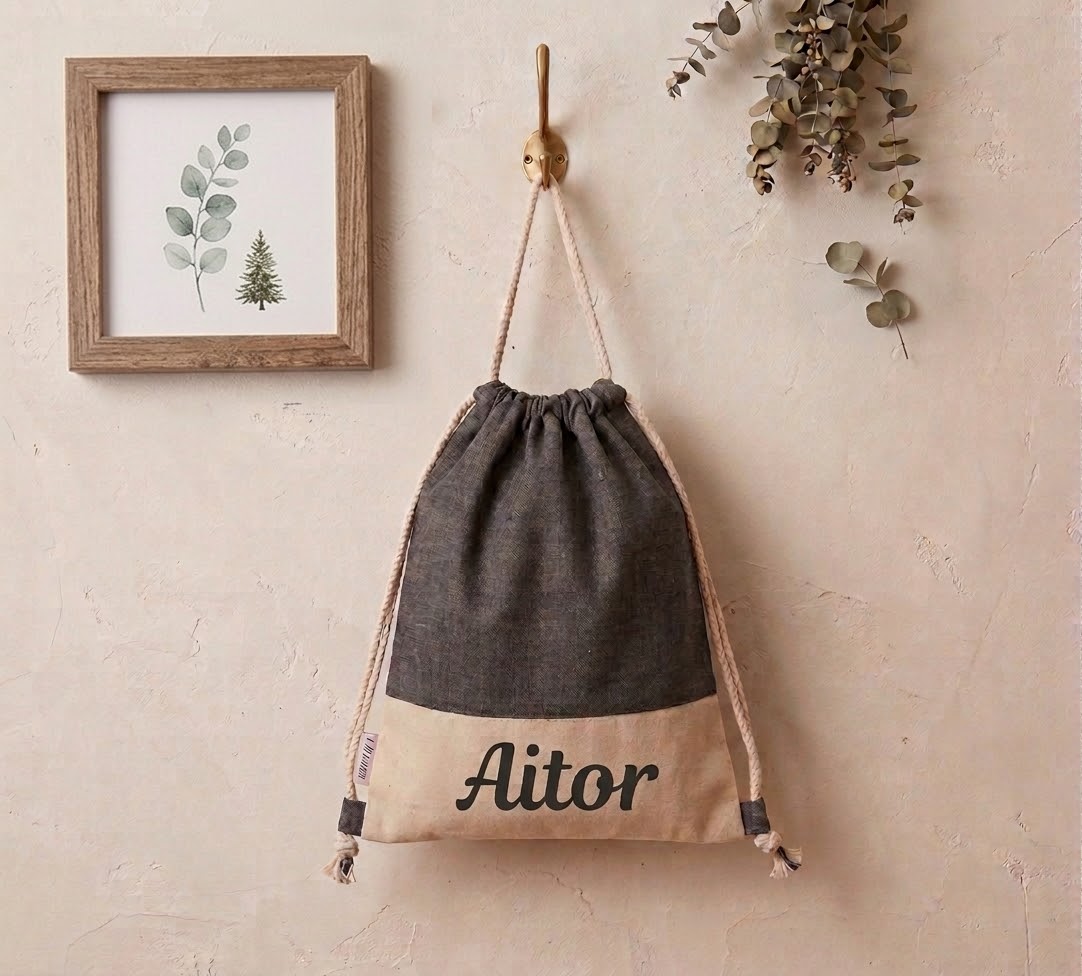 Mochila de Tela con Cuerdas Bicolor Personalizada - Imagen 6