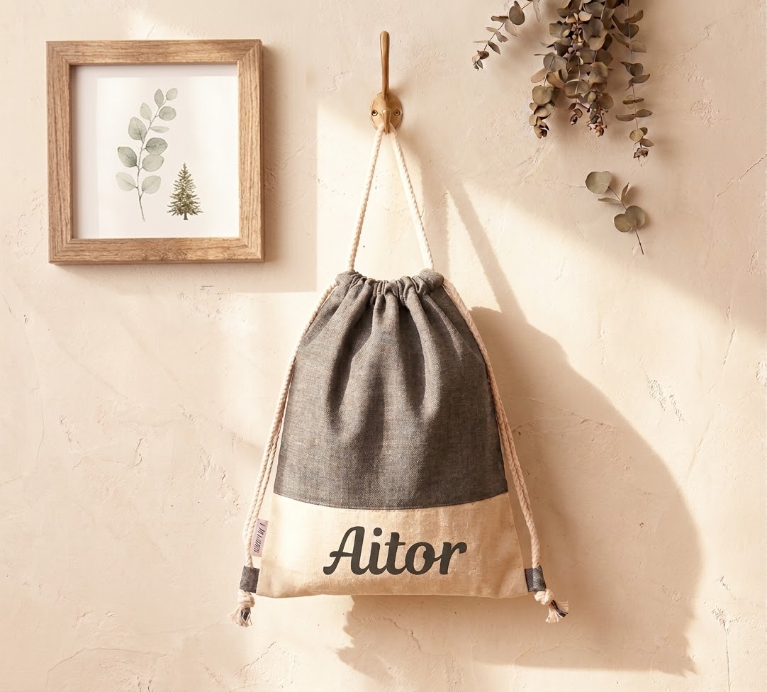 Mochila de Tela con Cuerdas Bicolor Personalizada - Imagen 5