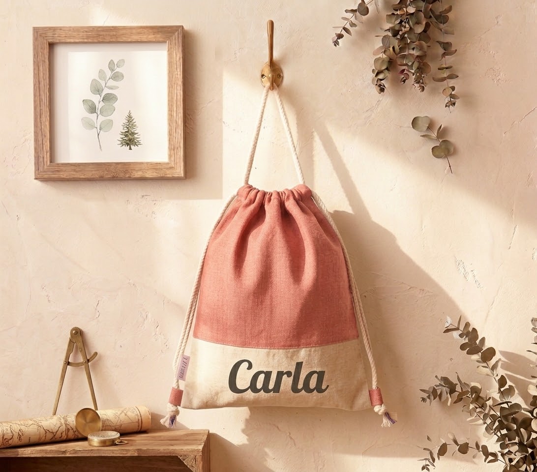 Mochila de Tela con Cuerdas Bicolor Personalizada - Imagen 4