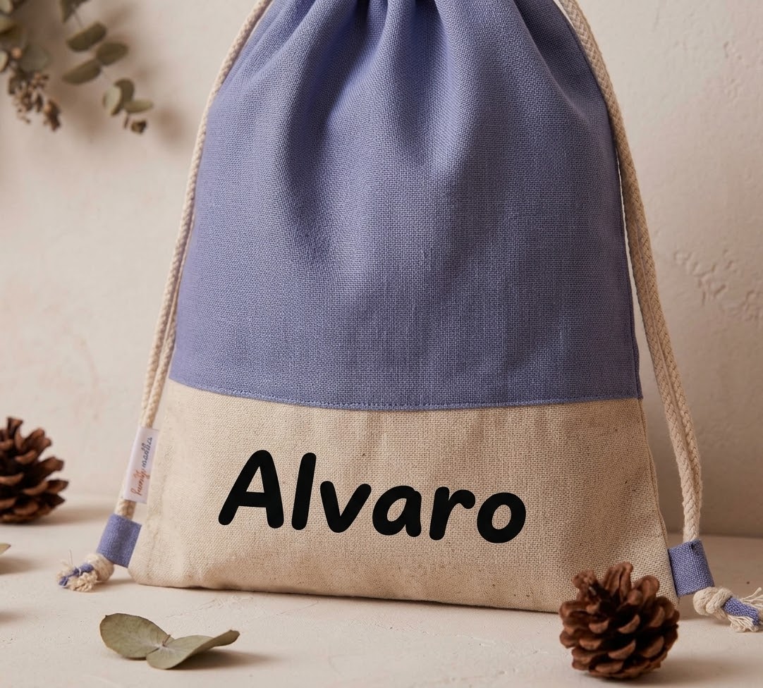Mochila de Tela con Cuerdas Bicolor Personalizada - Imagen 3