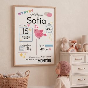 Lámina Natalicio Bebé Personalizada con Marco