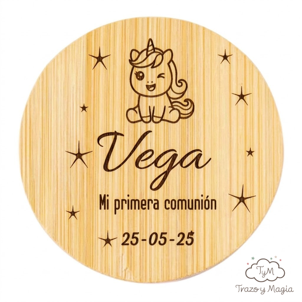Espejo de Bolsillo de Bambú Personalizado "Mi Primera Comunión" - Imagen 3