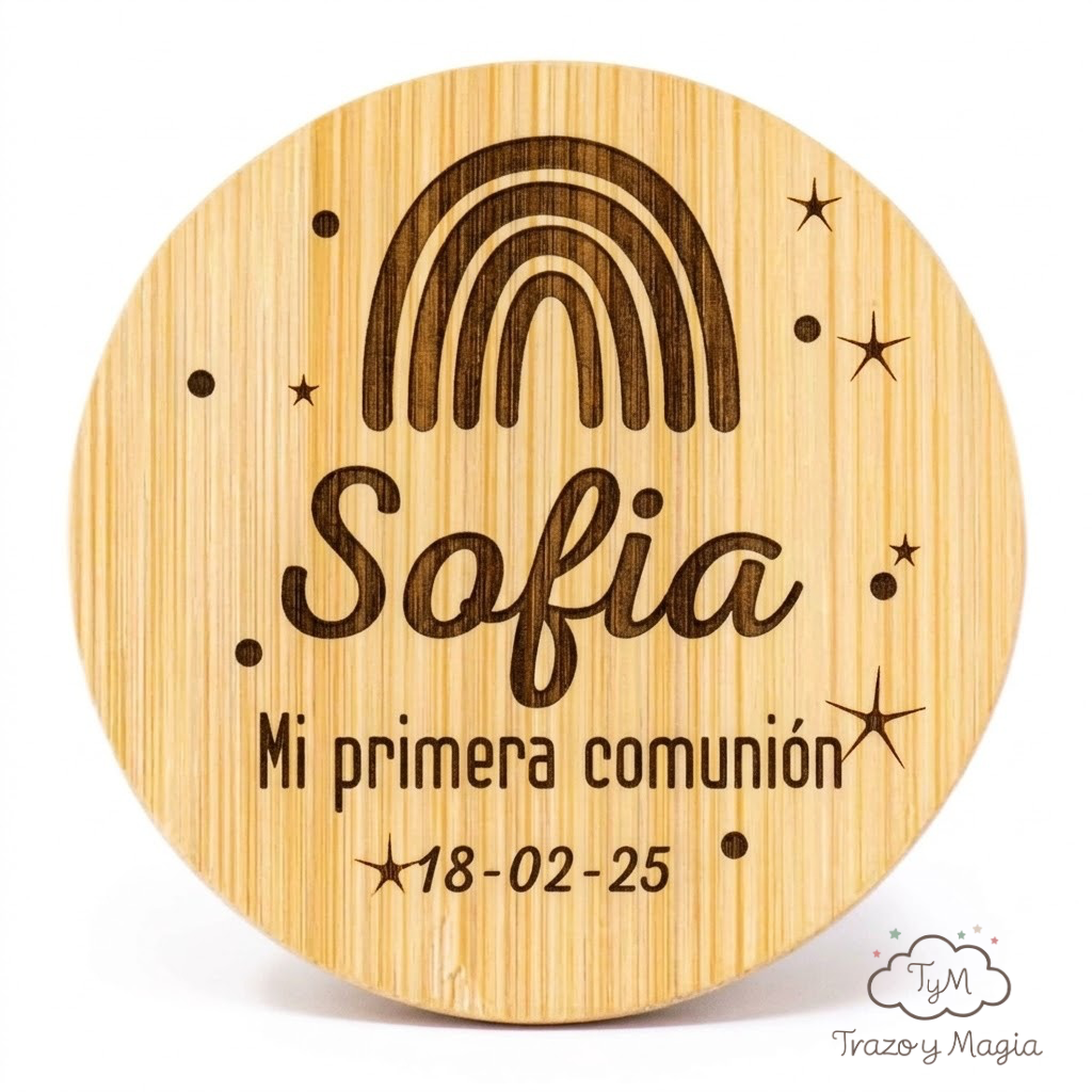 Espejo de Bolsillo de Bambú Personalizado "Mi Primera Comunión" - Imagen 4