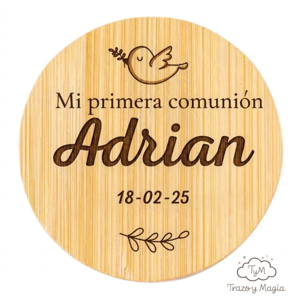 Espejo de Bolsillo de Bambú Personalizado "Mi Primera Comunión" - Imagen 5