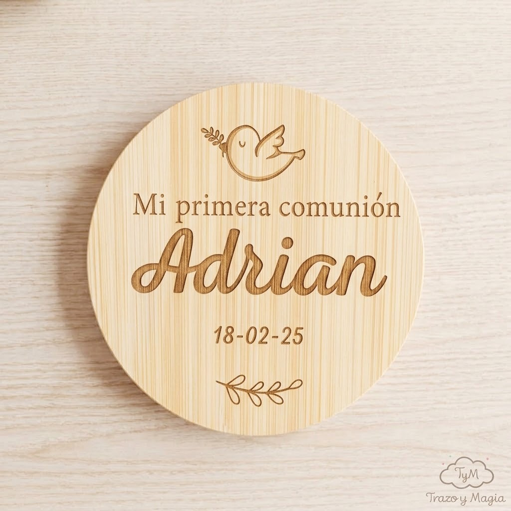 Espejo de Bolsillo de Bambú Personalizado "Mi Primera Comunión" - Imagen 2