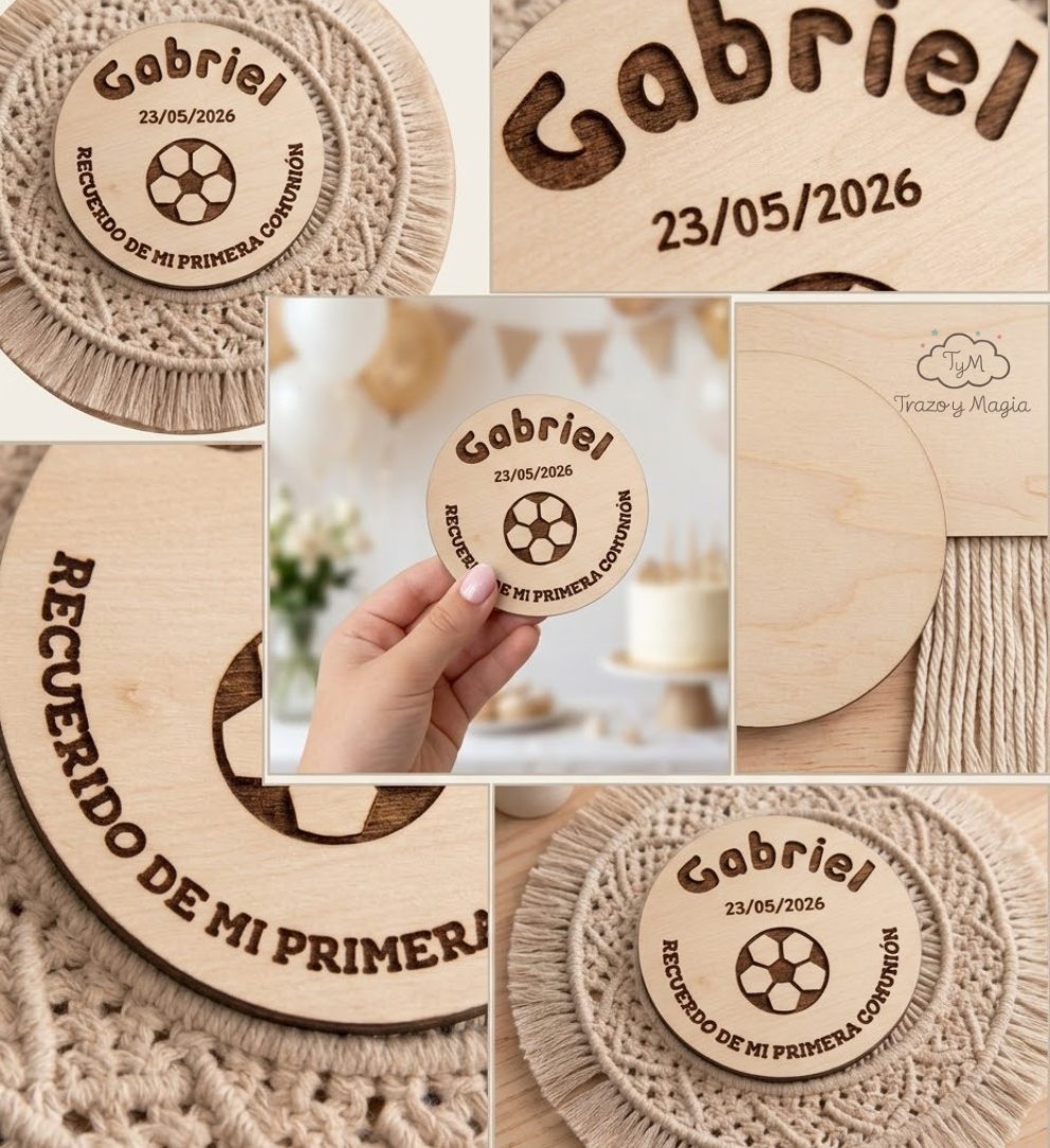 Imán Redondo de Madera Personalizado "Mi Primera Comunión" - Imagen 3