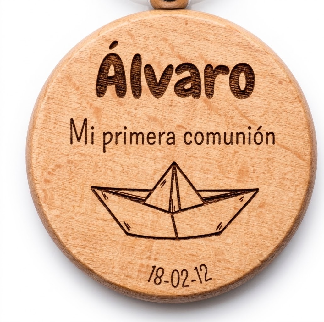 Llavero Redondo de Madera Personalizado "Mi Primera Comunión" - Imagen 2