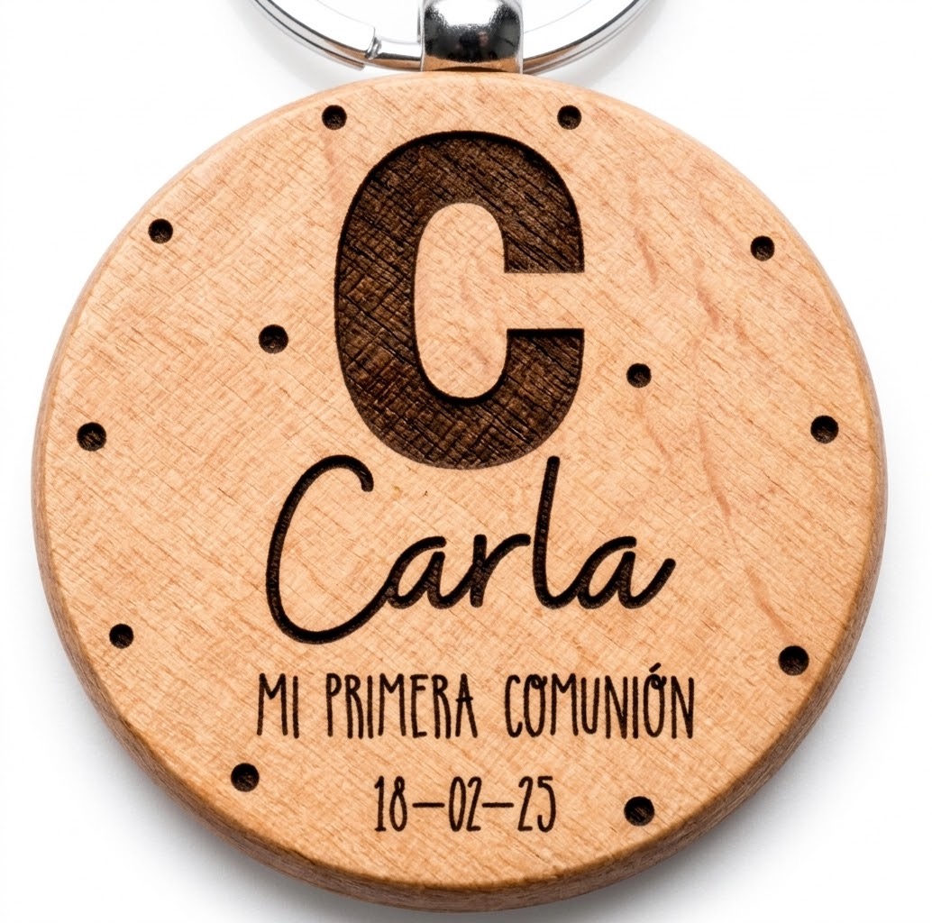 Llavero Redondo de Madera Personalizado "Mi Primera Comunión"