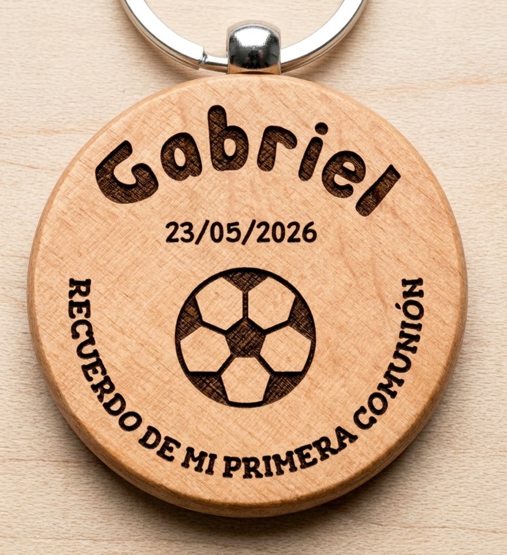 Llavero Redondo de Madera Personalizado "Mi Primera Comunión" - Imagen 3