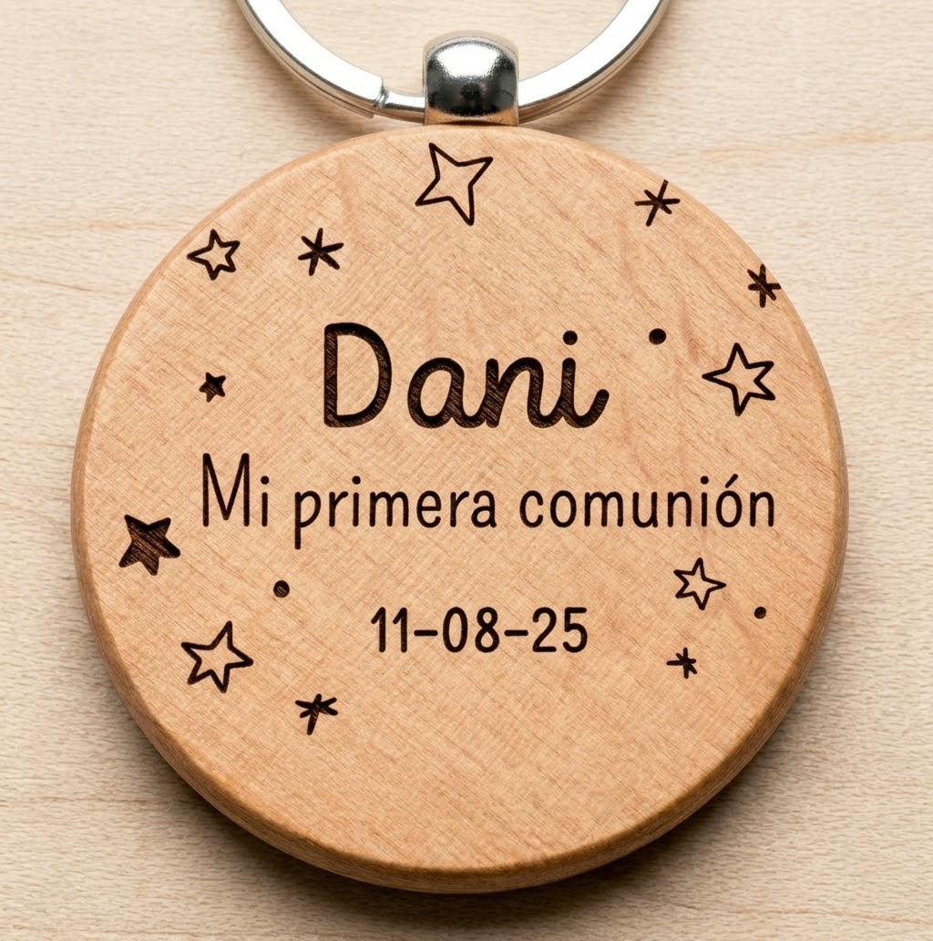 Llavero Redondo de Madera Personalizado "Mi Primera Comunión" - Imagen 4